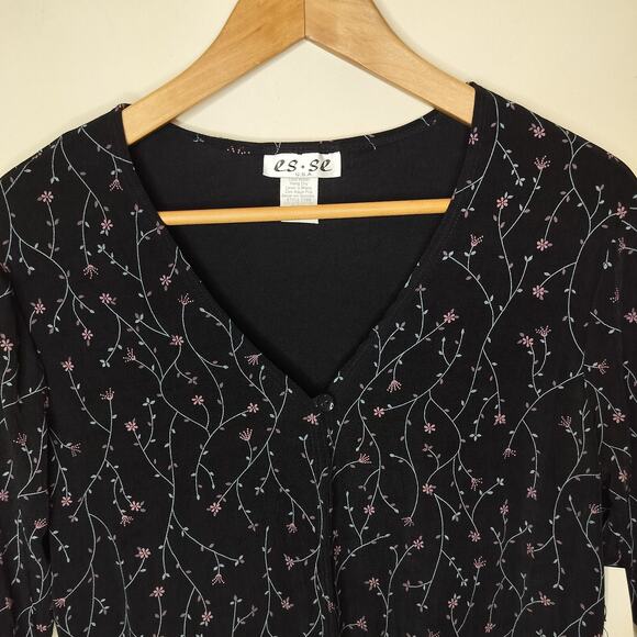 Es Se Vintage Cardigan Made in USA Floral Dainty Stretch - Picture 2 of 8